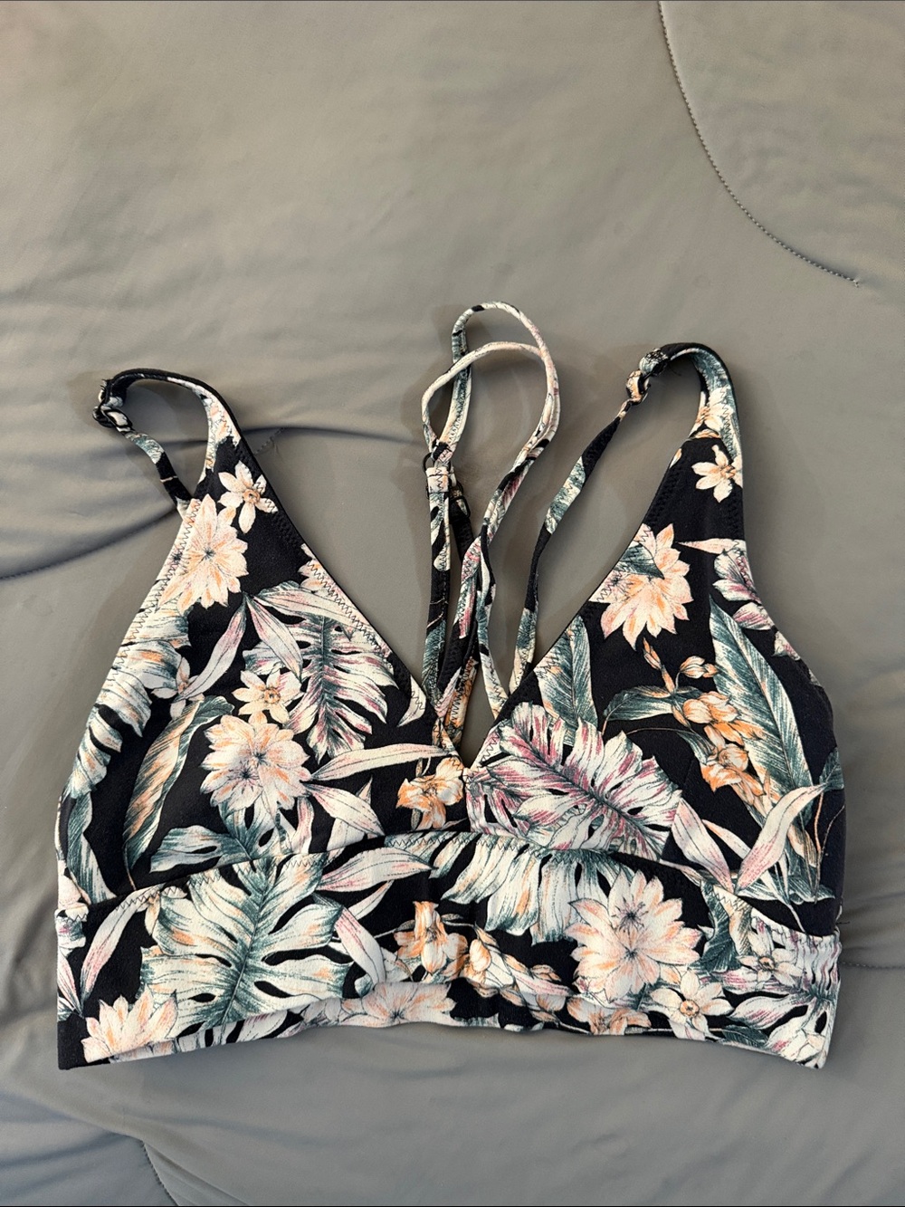 New Balance Tropical Floral Bralette - Black, Green, Pink